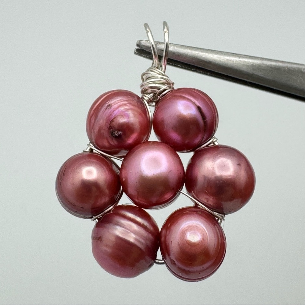 Handmade Freshwater Pearl Flower Pendant | Wire Wrapped Artisan Jewelry